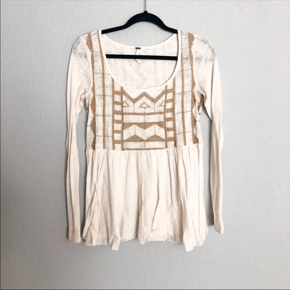 Free People Ivory Long Sleeve Blouse